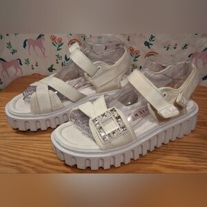 Roger Vivier Viv Go-Thick Trekky White Platform Chunky Casual Sandal Shoe SZ 8.5